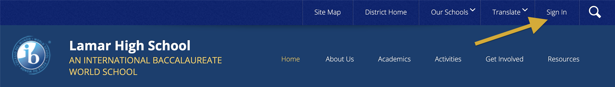 School website Sign In link location